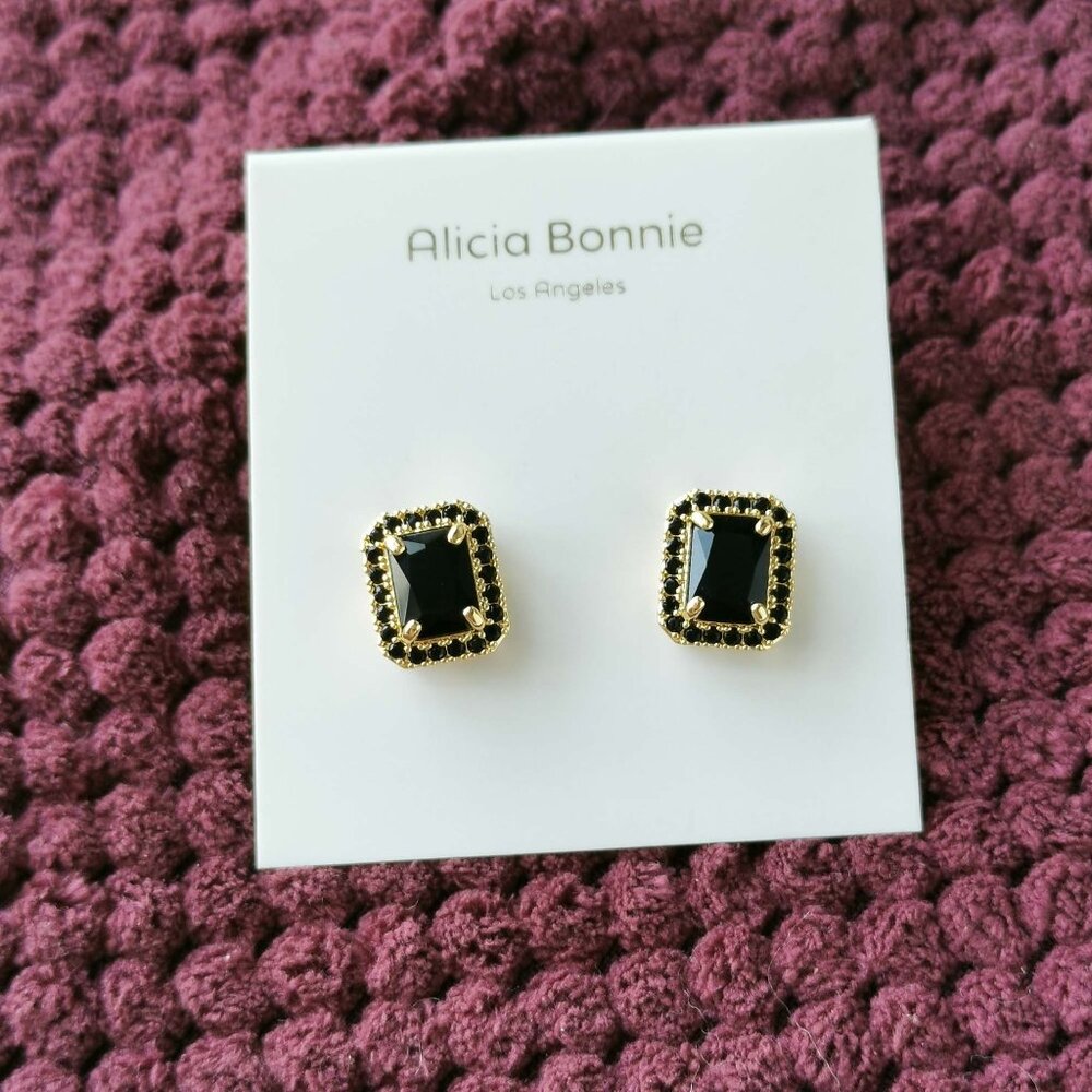 Alicia Bonnie Gold Black Crystal Aurora Stud Earrings NEW
